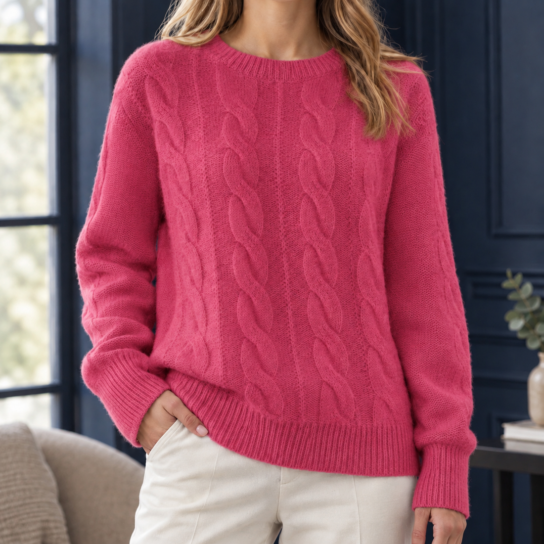 Arwen-Grace Cable Knit Sweater - Raspberry