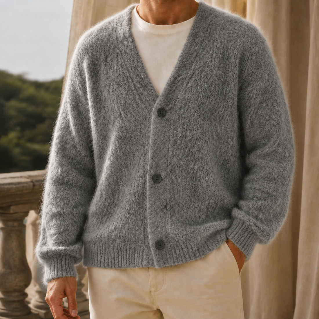 Rupert V Neck Sweater - Gray Fur