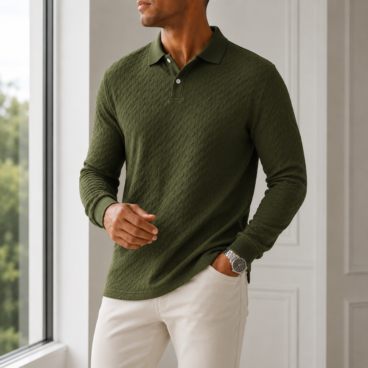Ainsley Textured Long Sleeve Polo