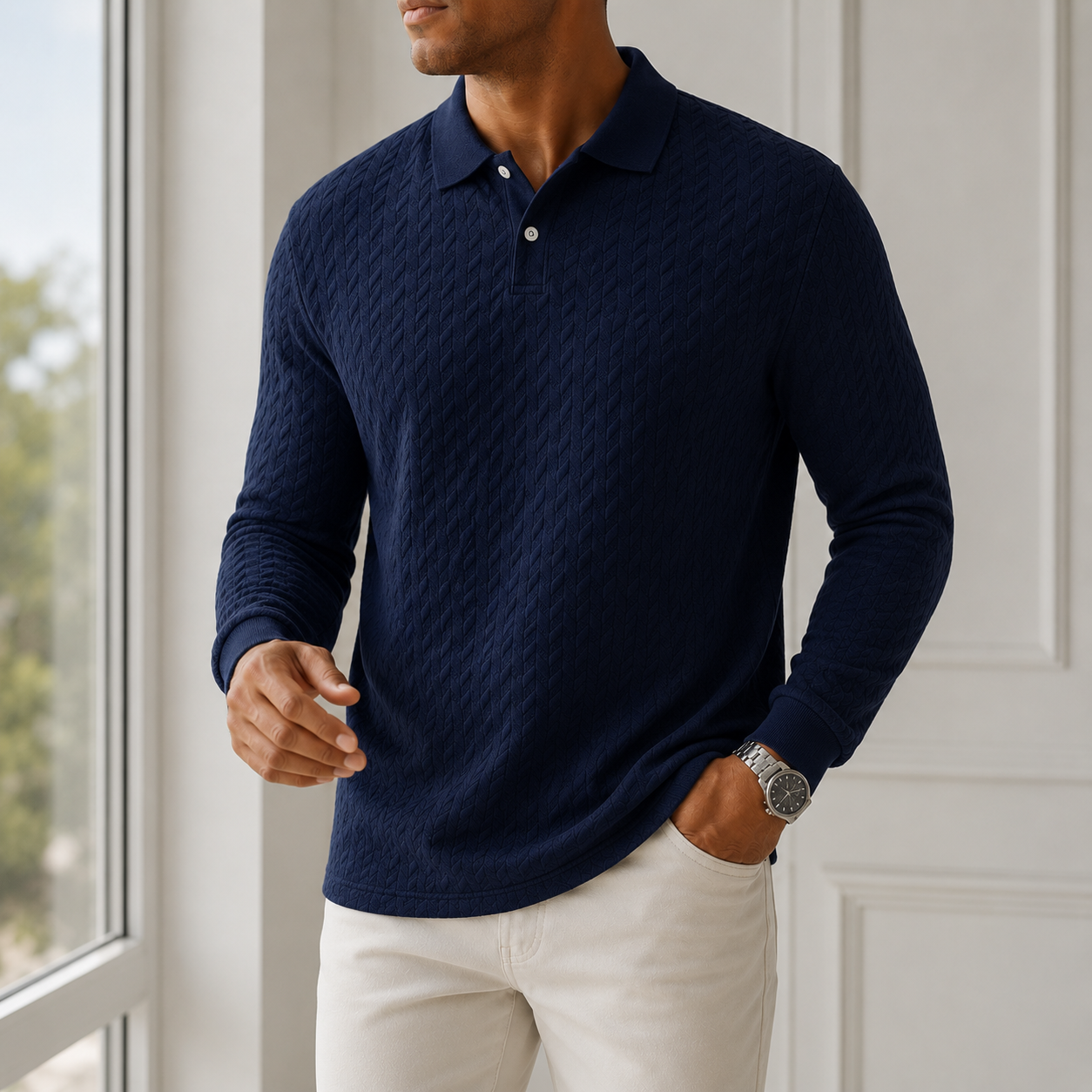Ainsley Textured Long Sleeve Polo