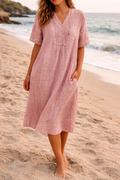 Daphne Linen V-Neck Midi Dress