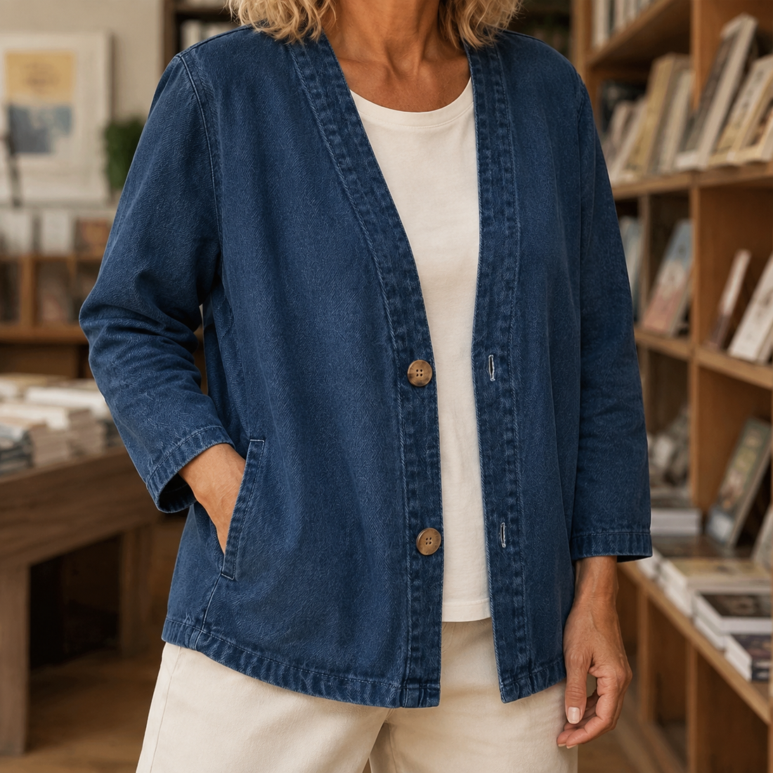 Adele-Jade Washed Cotton Jacket - Dark Blue