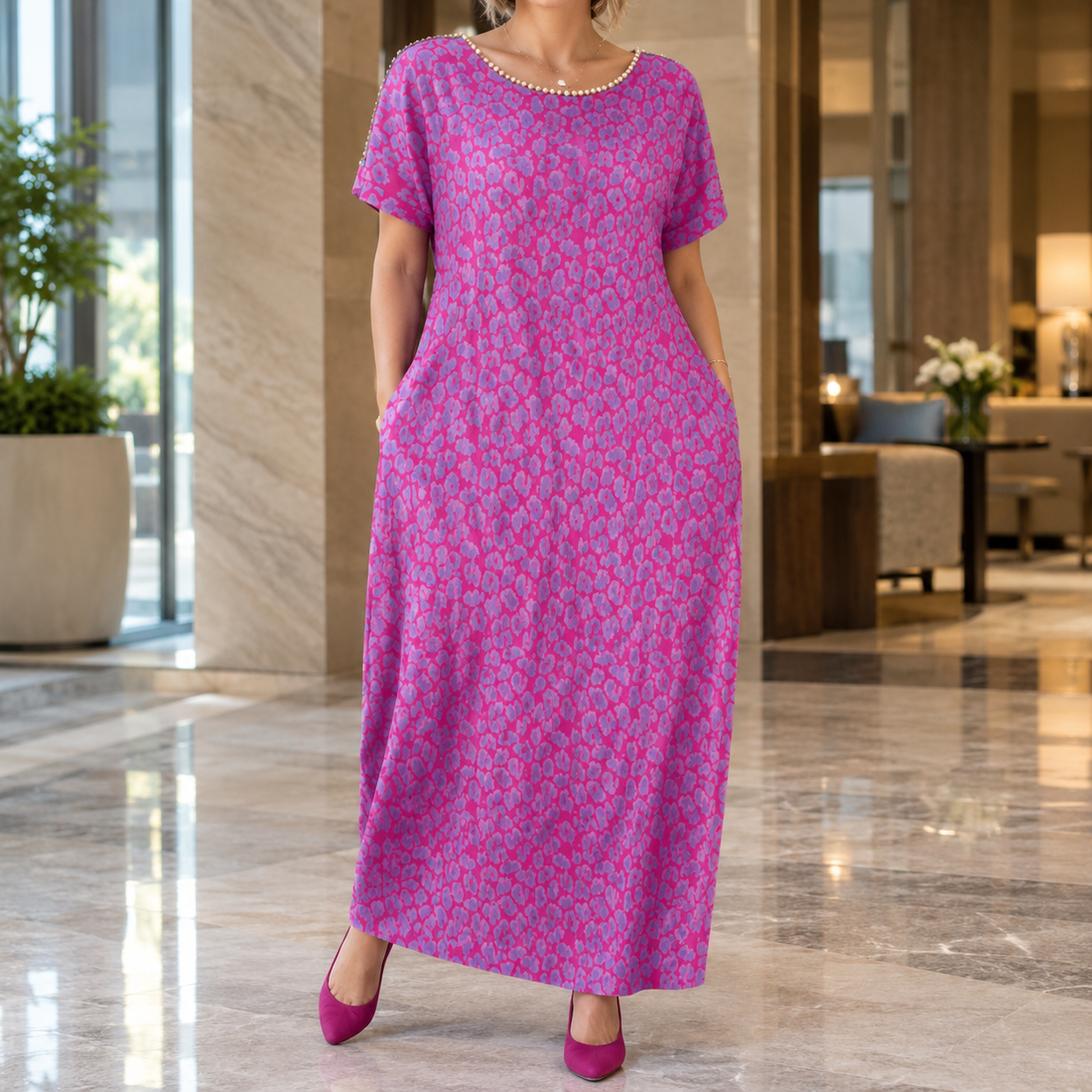Stephanie Leopard Maxi Dress - Rose Red
