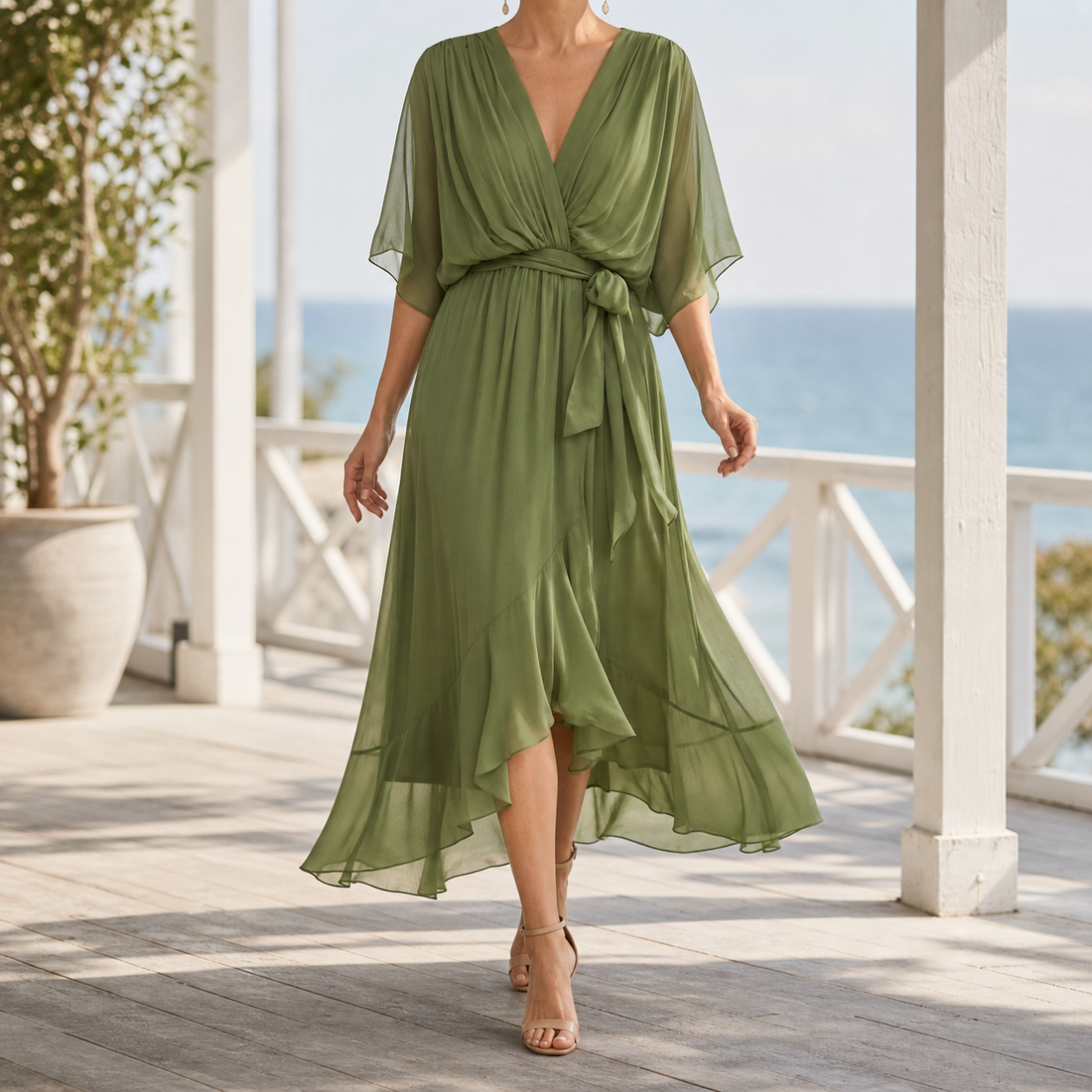 Jacinta Flowing Midi Dress - Green