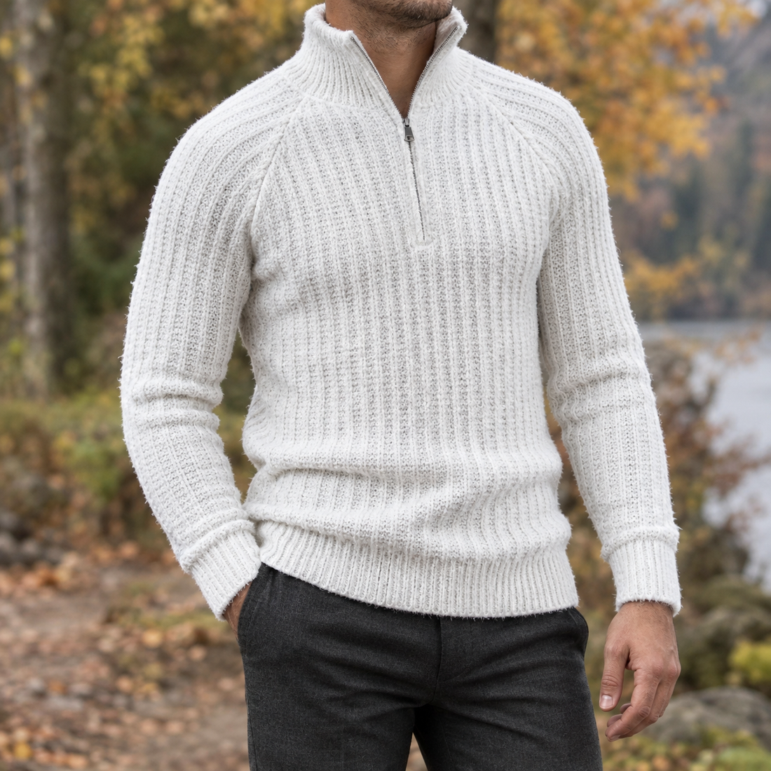 Lucian-Grant Half Zip Sweater - White