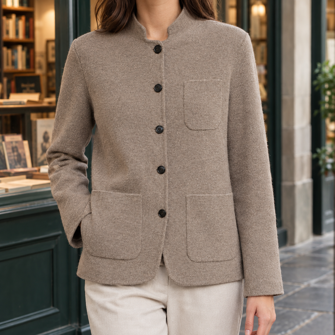 Celine-Skye Stand Collar Jacket - Log Camel