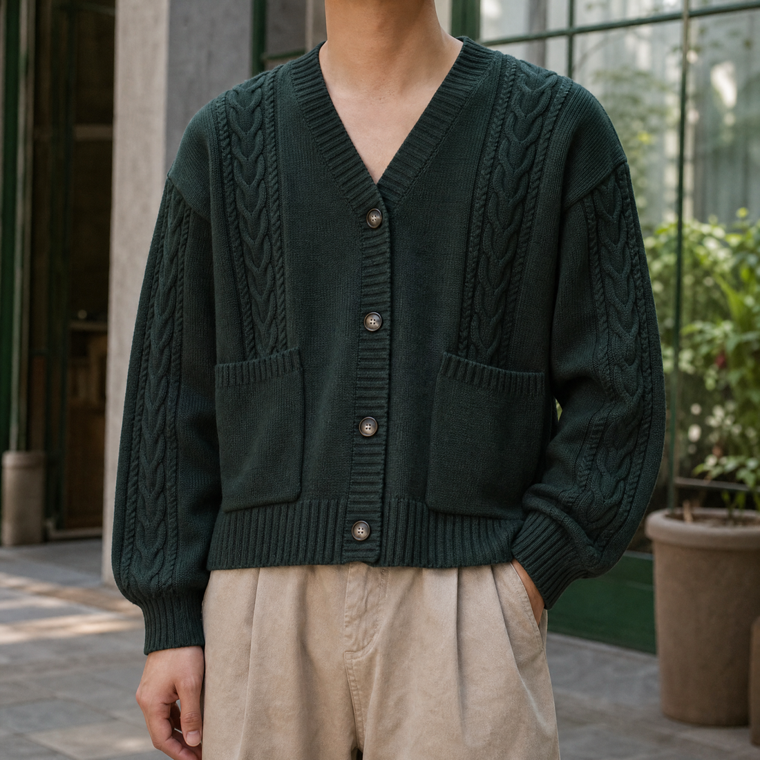 Jonathan-Cole Cable Knit Cardigan - Dark Green