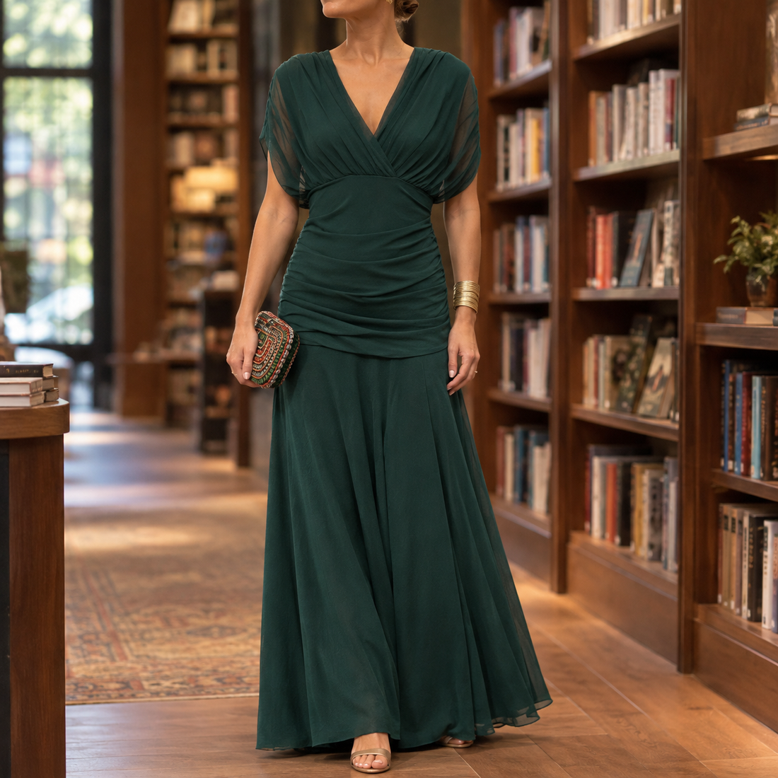 Colette-Louise Draped Maxi Dress - Green