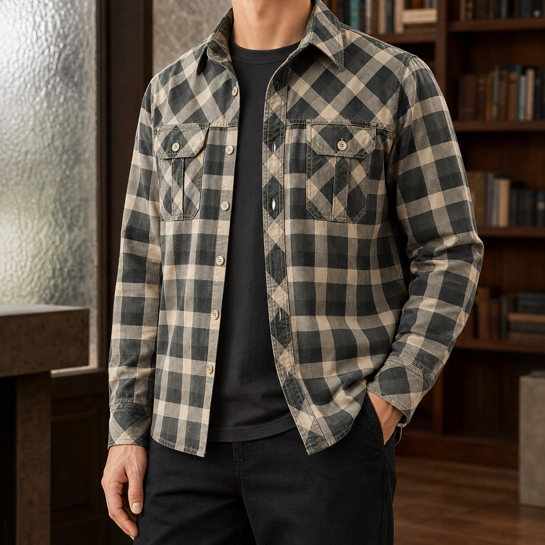 Balthasar-Wade Plaid Overshirt - Khaki
