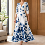 Selene-Jade Wrap Maxi Dress - White Blue Floral