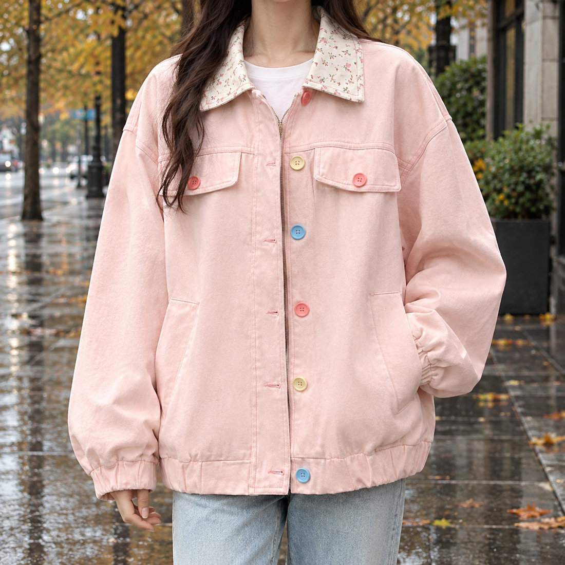 Celine-Sage Floral Collar Jacket - Pink