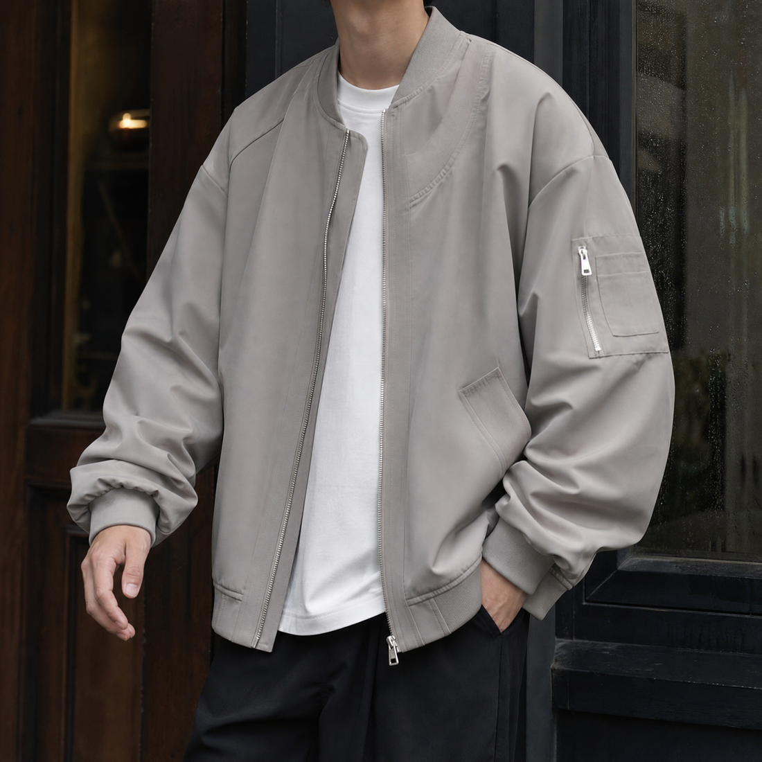 Edmund-Grey Oversized Bomber Jacket - Gray