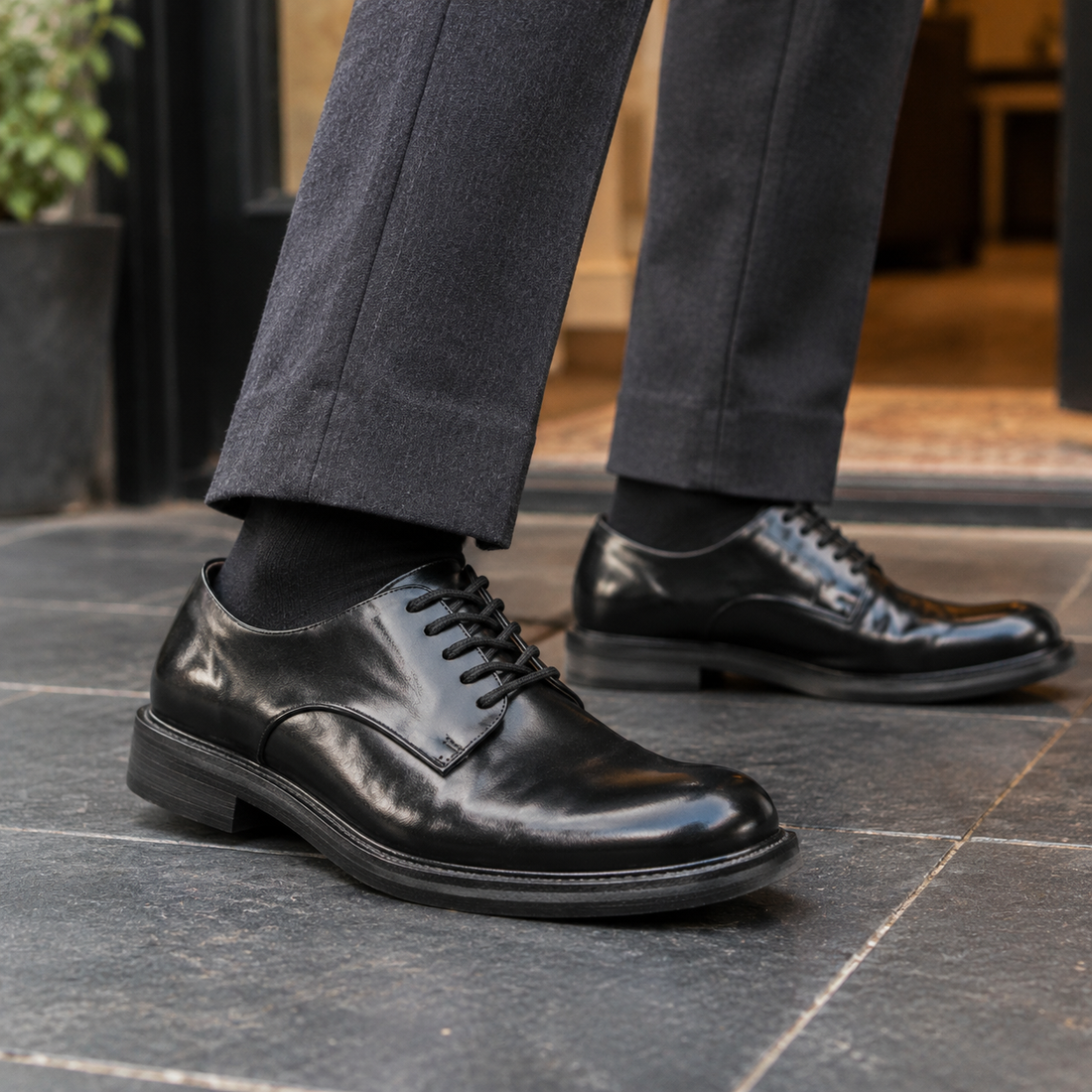 Sanremo Leather Derby Shoes - Black