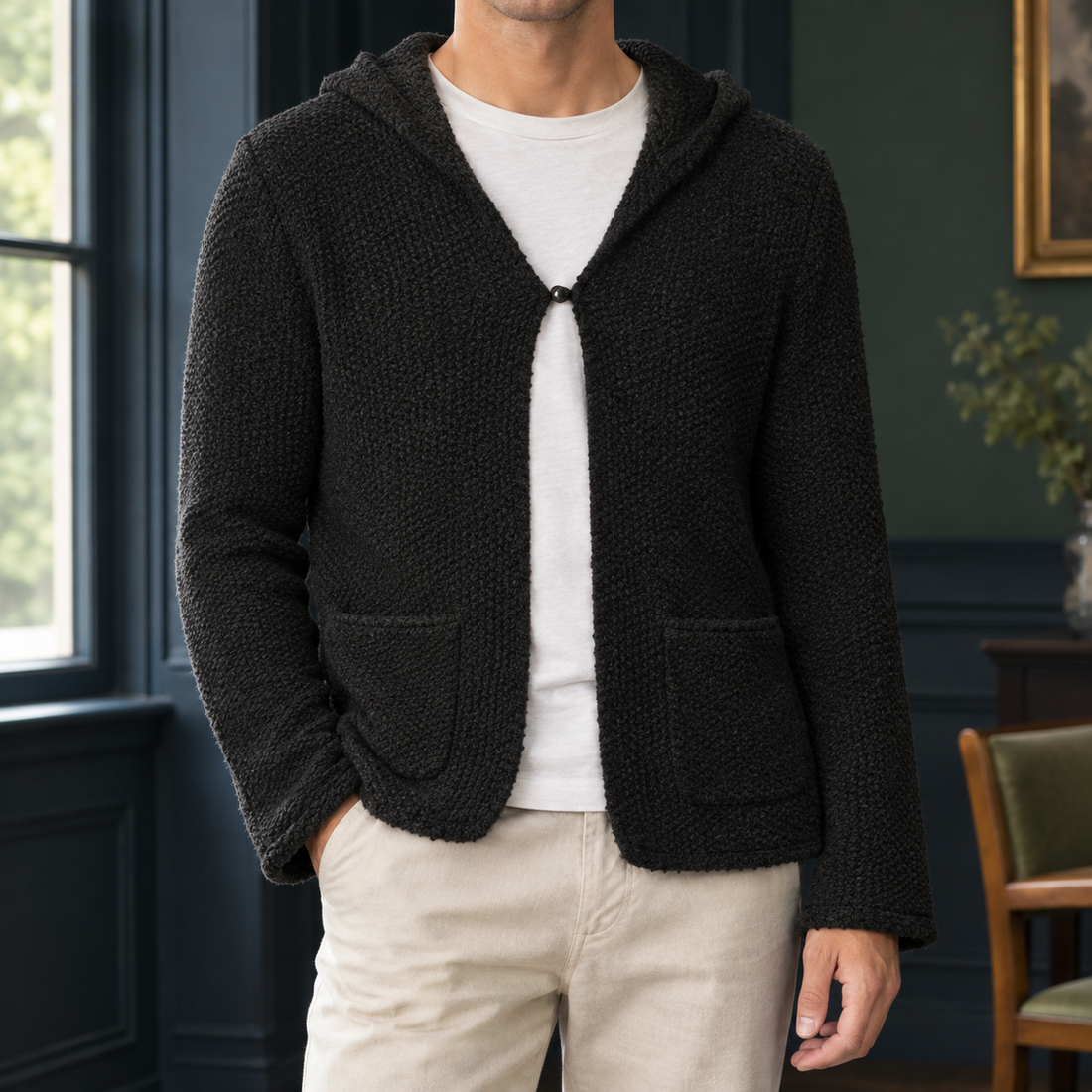 Roderick-Wren Hooded Cardigan - Black