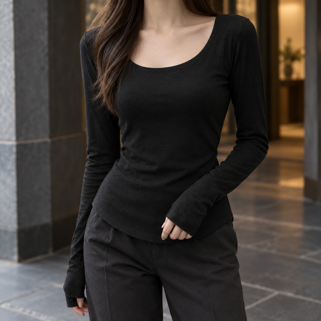 Roseline-Marie Scoop Neck Top - Black
