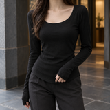 Roseline-Marie Scoop Neck Top - Black
