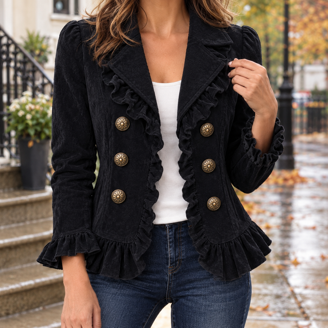 Mercedes-Lane Ruffled Jacket - Black