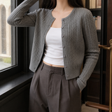 Gwendolen-Lane Cable Knit Cardigan - Gray