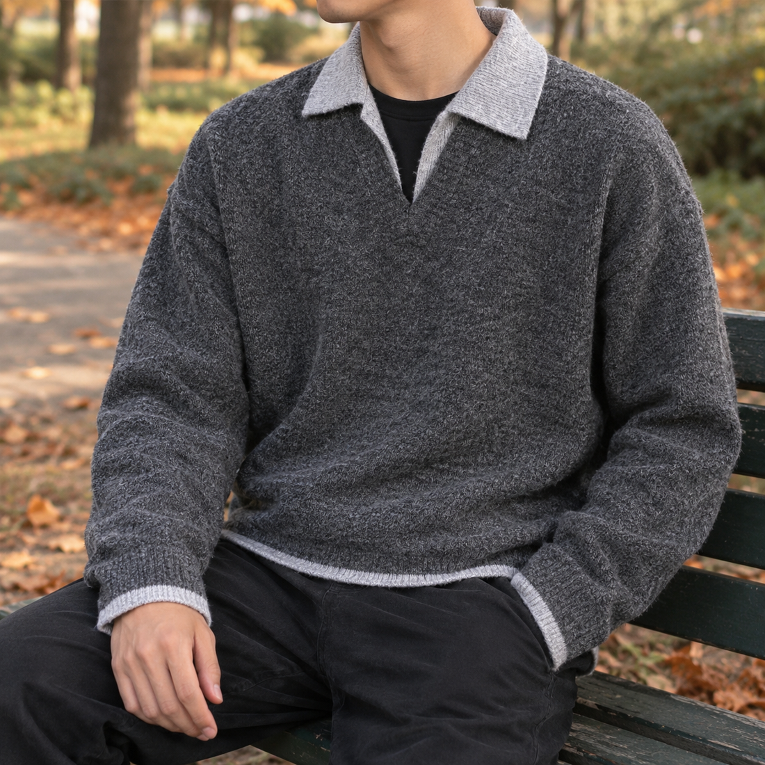 Roderick-Ellis Contrast Collar Sweater - Gray