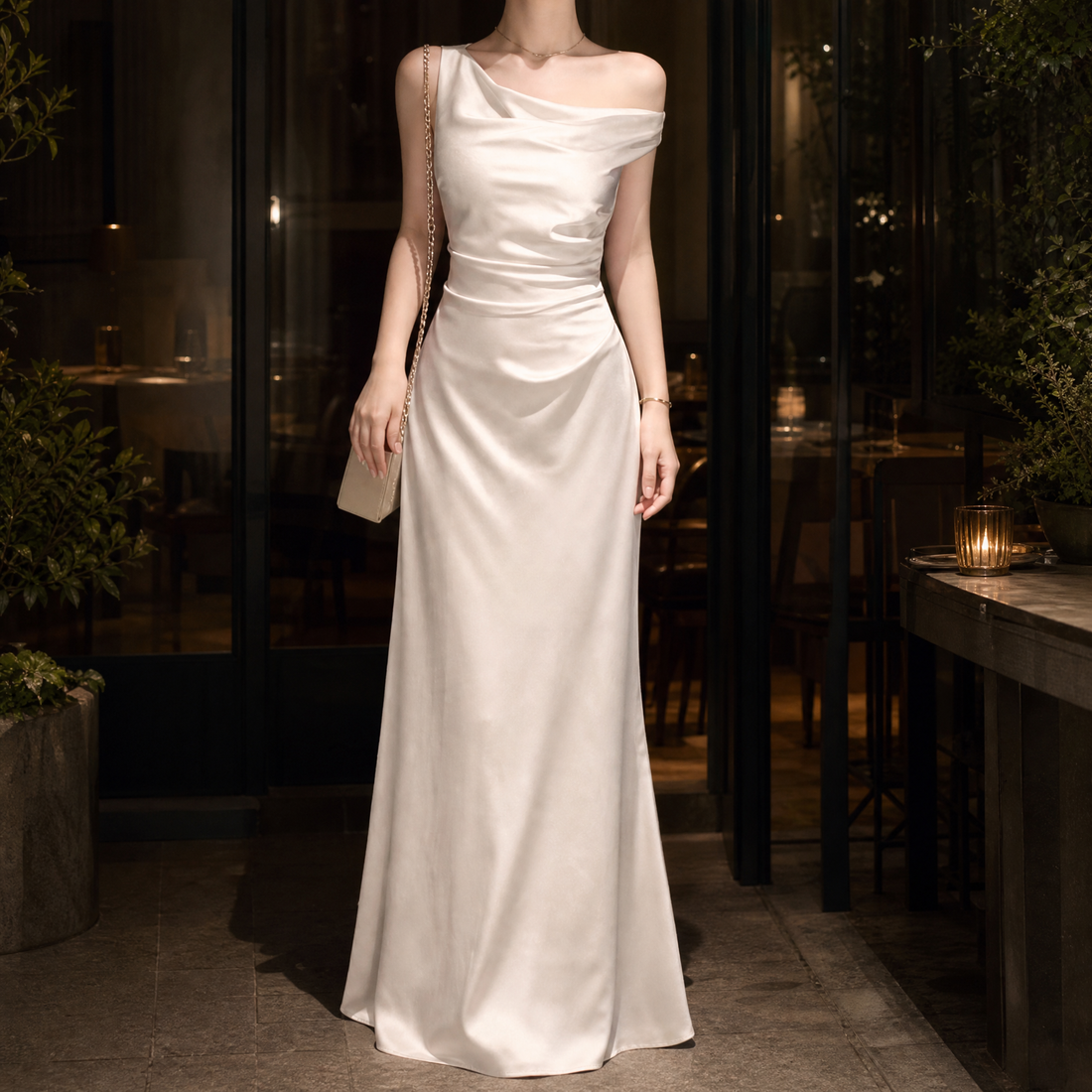 Martha-Grace Asymmetric Maxi Dress - Champagne