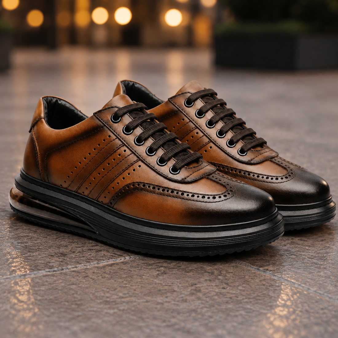 Vittorio Leather Brogue Sneakers - Brown