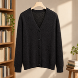 Victoria-Pearl Textured Cardigan - Gray Black