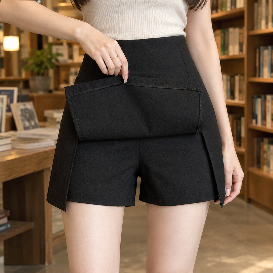 Eleanora Layered Skort - Black Suit Fabric