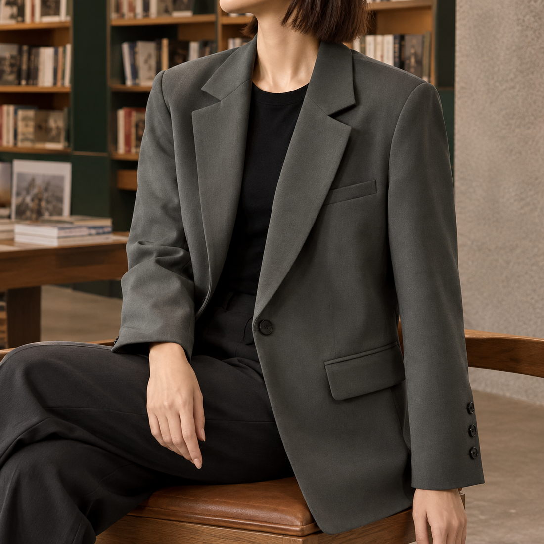 Lena-Pearl Relaxed Blazer - Dark Gray