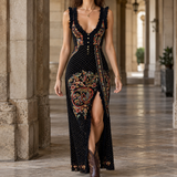 Phoebe-Faye Plunge Maxi Dress - Black Paisley