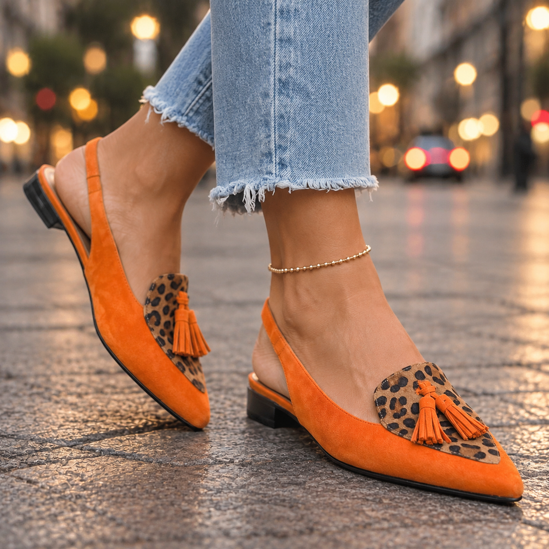 Valentini Tassel Slingbacks - Orange And Leopard