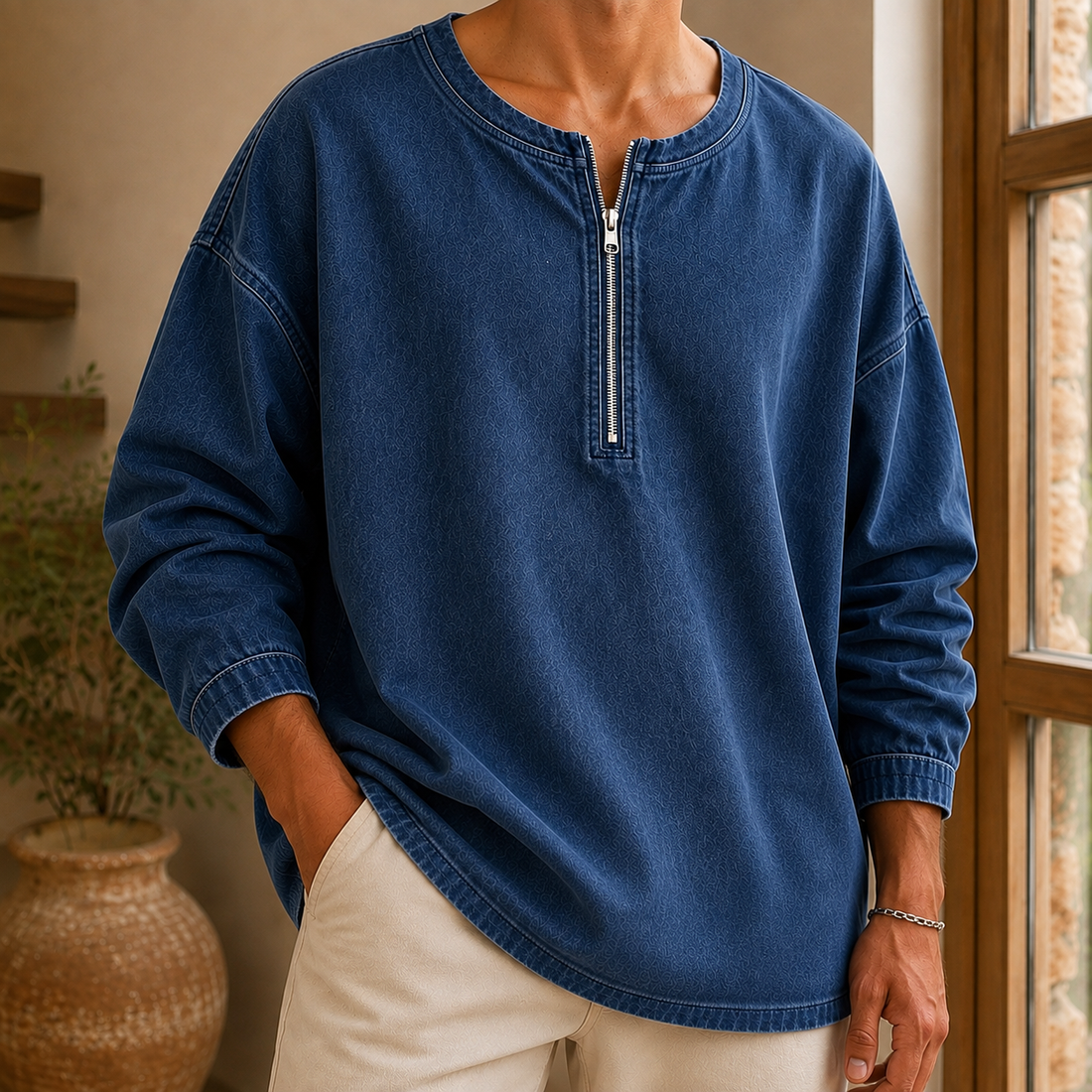 Keaton Half Zip Top - Dark Blue