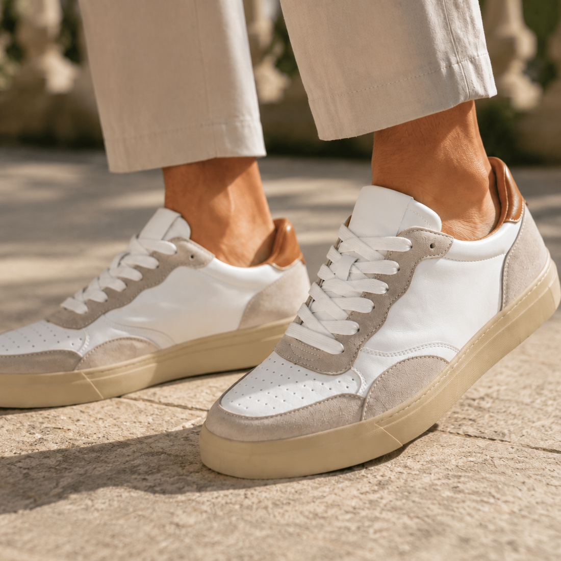 Esposito Paneled Sneakers - White, Taupe And Brown