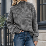 Lucille-Pearl Cable Knit Sweater - Gray