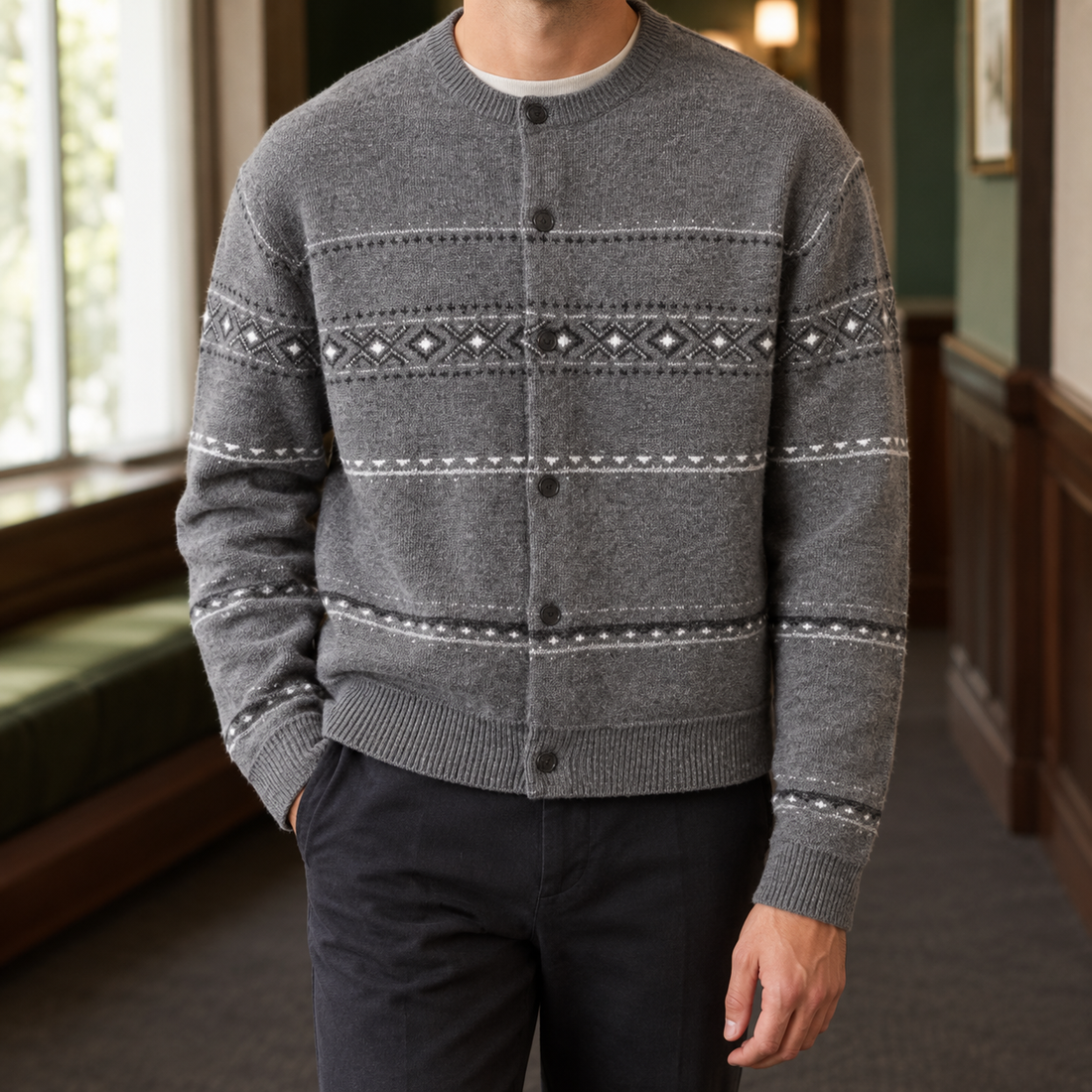 Andrew-Jude Fair Isle Cardigan - Gray