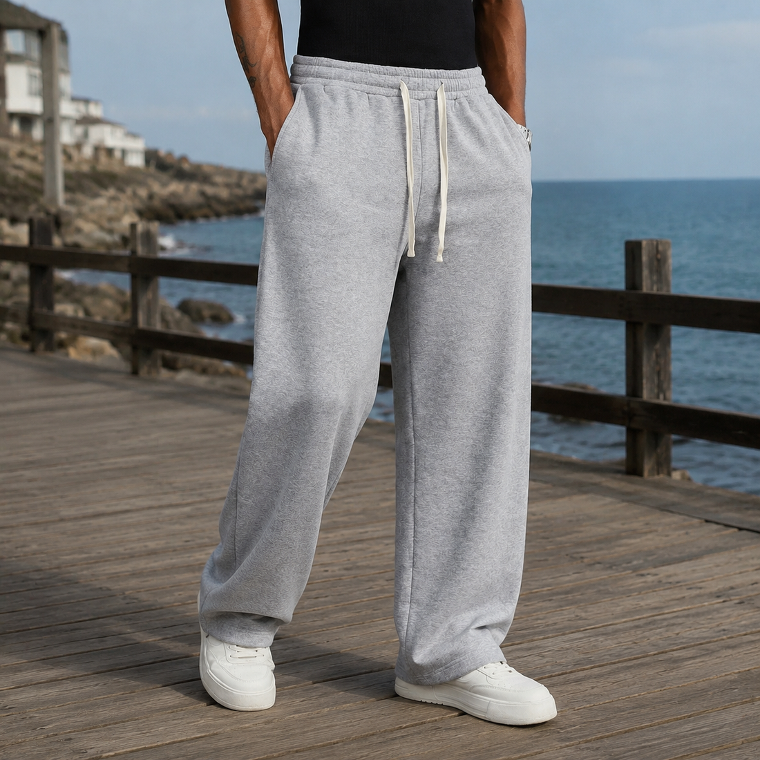 Theo Wide Leg Sweatpants - Light Gray