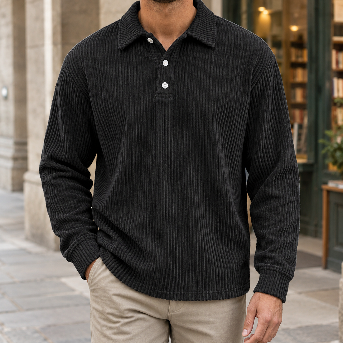 Owen-York Ribbed Polo - Black