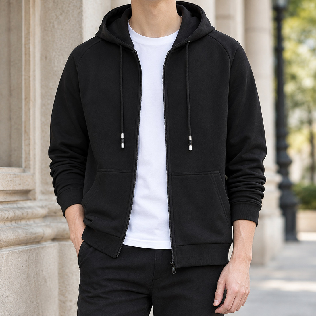 Fintan Hooded Hoodie - Cardigan Sweatshirt Black