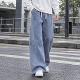 Nicodemus-Stone Relaxed Wide Leg Pants - Light Blue