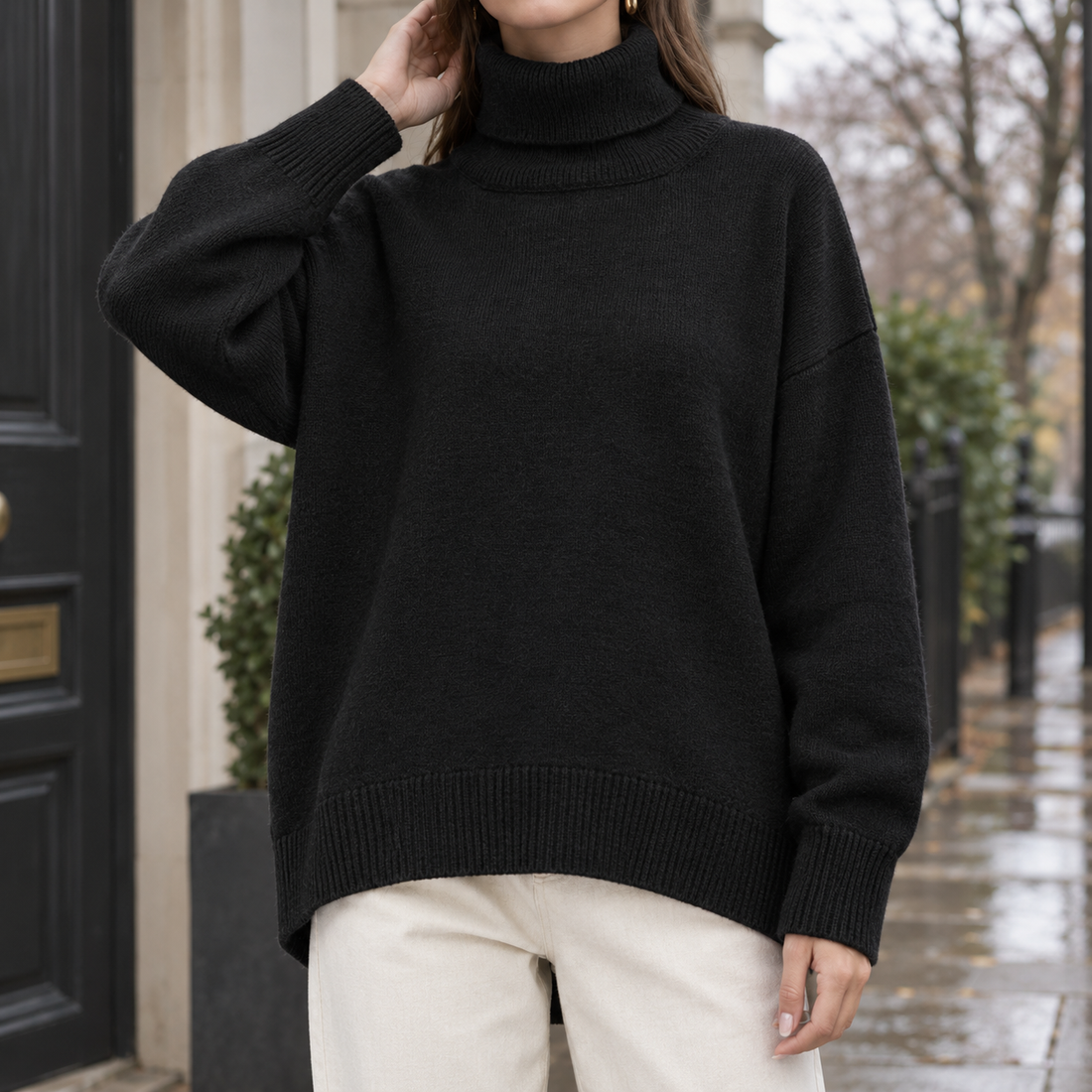 Celine-Belle Turtleneck Sweater - Black