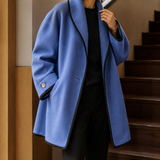 Violetta-Belle Contrast-Trim Coat - Blue