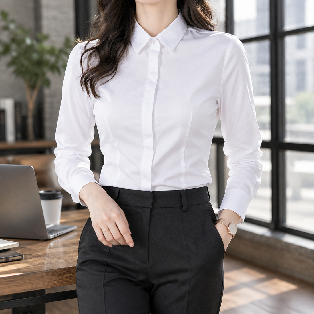 Hyacinth Tailored Shirt - White (long sleeve) 2
