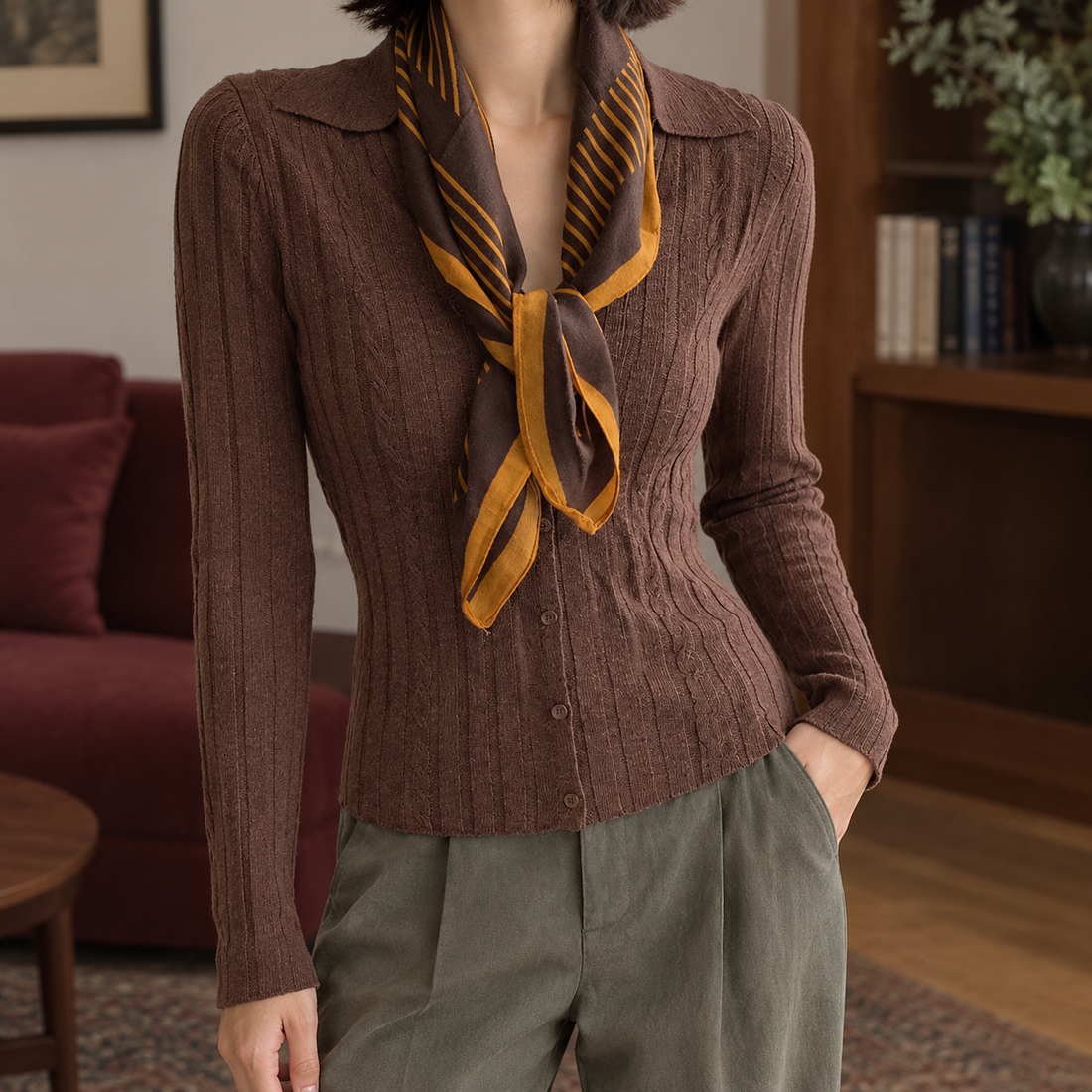 Kiera-Hope Ribbed Cardigan - Vintage Brown