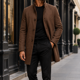 Casimir Stand Collar Overcoat - Brown