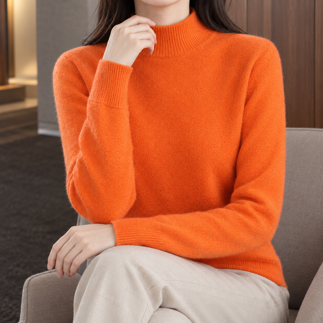 Marissa Mock Neck Sweater - Orange