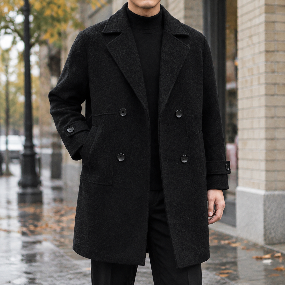 Christian-Wren Double Breasted Coat - Black