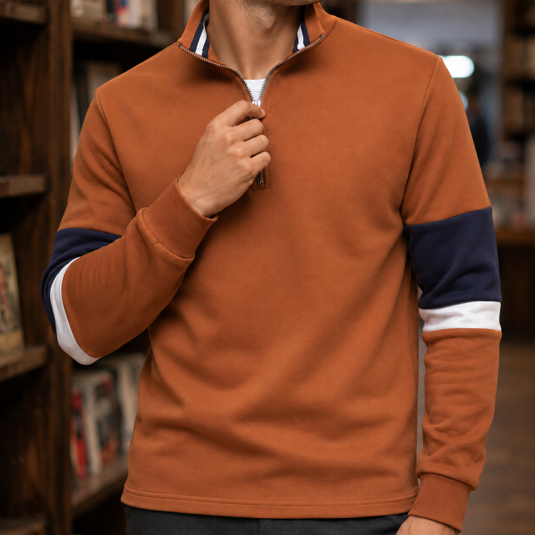 Barnaby-Rhys Quarter-Zip Sweater - Terracotta