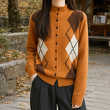Carmen-Pearl Mock Neck Cardigan - Pumpkin Orange