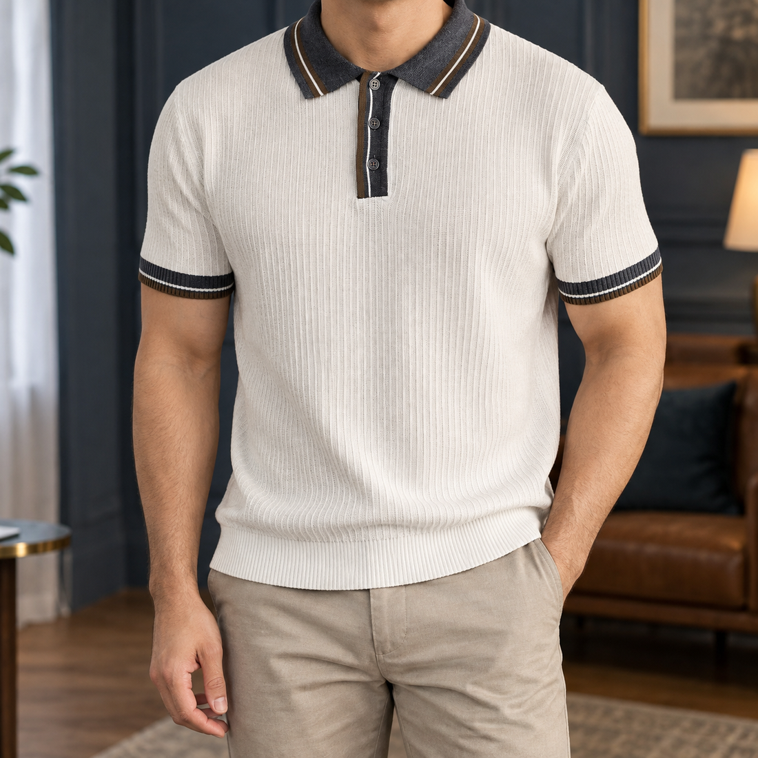 Asher Ribbed Polo - White