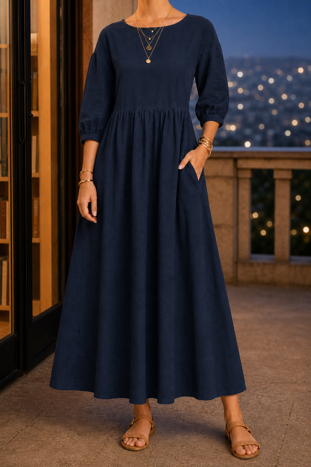 Annabel Smock Maxi Dress - Navy