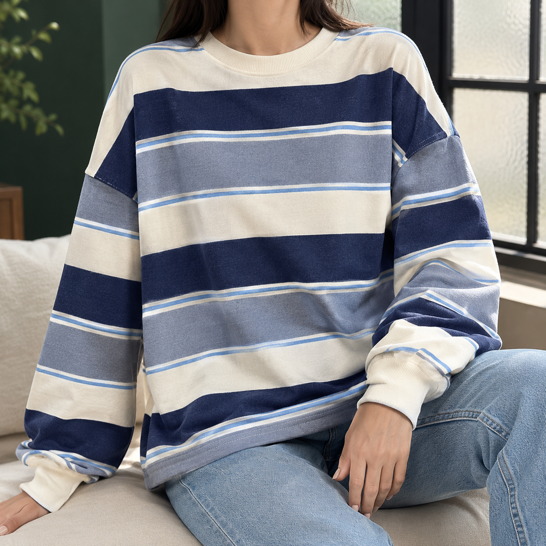 Giulia-Mae Relaxed Striped Top - Blue Gray